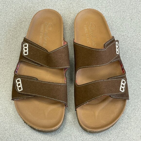 NWOB Skechers Luxe Foam Women's Size 7 Brown Slide Sandals - Picture 2 of 7